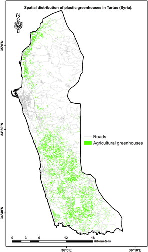 Figure 7. Spatial distribution of agricultural greenhouses in Tartus (Syria).