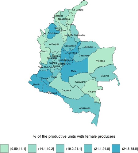 Figure 2. Share of UPAs with women producers at the departmental level.