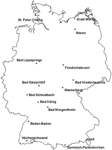 Figure 2. Map of Germany with the location of Berlin and the German spas involved in this study.