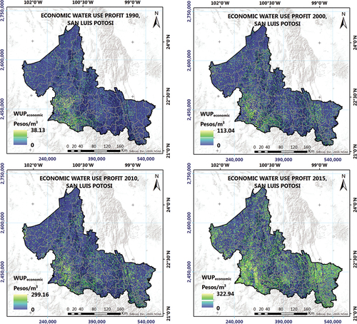 Figure 8. Spatial distribution of the WUPeconomic.