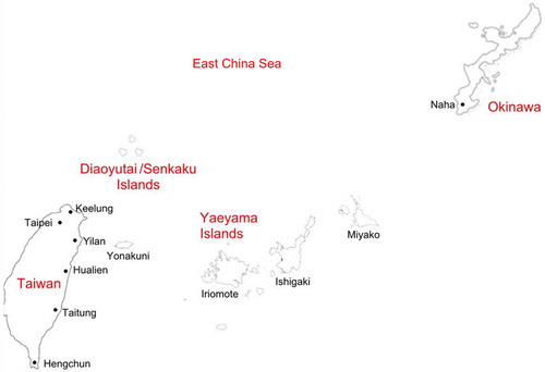 Figure 2. Major islands of Okinawa and Taiwan.