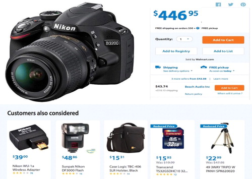 Fig. 2 Items recommended when a camera is clicked. Courtesy walmart.com.