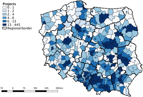 Figure 1. Territorial pattern of Smart Specialisation projects in Poland.Source: Authors’ own elaboration.