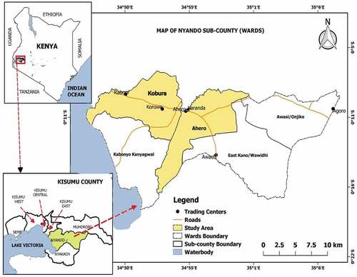 Figure 1. Map of the study area, Nyando Sub-County.