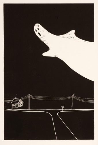 Figure 6 Annette Kierulf, Night on the Island, woodcut, 60  × 90 cm, 2012.