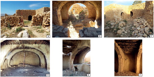 Fig. 4. Al Ma’tan—well-preserved houses. A and D: Building 1; B and E: Building 10; C and F: Building 65.