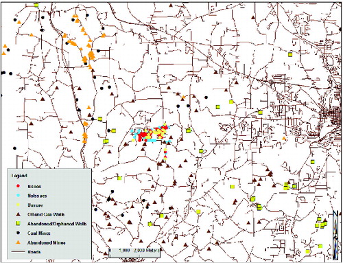 Fig. 6. Current and historic oil and gas and mining activity surrounding the community as could be determined from state sources (e.g., PASDA, PA DEP).