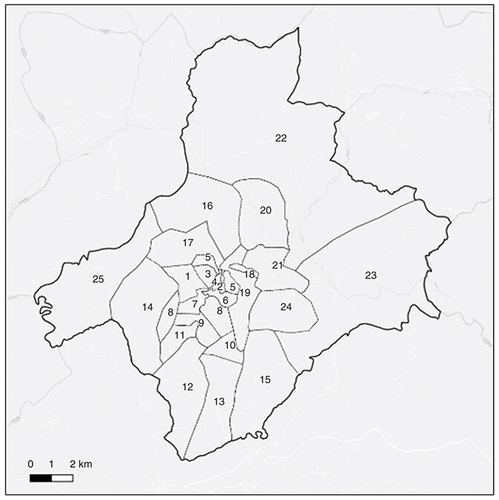 Figure 1. Ariano Irpino territory divided by electoral sections reported in Table 1.
