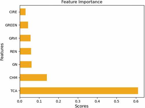 Figure 6. Feature importance scores in random forest classifier execution.