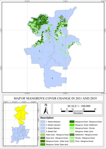 Figure 13. Map of mangrove forest cover change from 2011 to 2019.