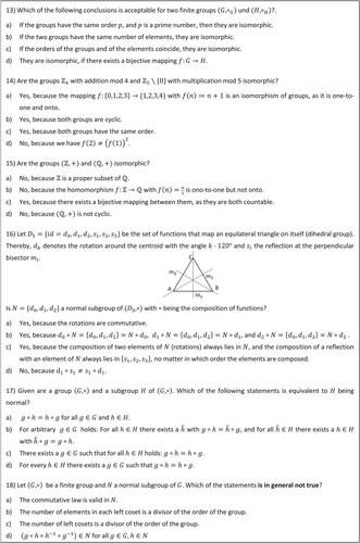 Figure A3. Concept-Test questions 13–18 on group theory.
