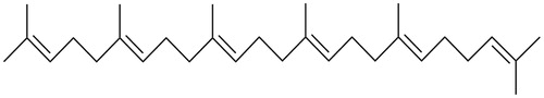 Figure 4. Chemical structure of (6E,10E,14E,18E)-2,6,10,14,18,23-hexamethyl-2,6,10,14,18,22-tetracosahexaene isolated from the HEX extract of Hamelia patens.