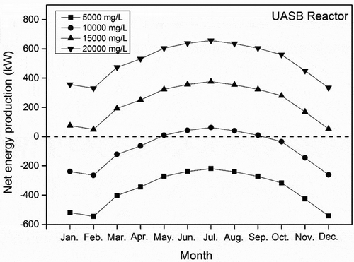 Figure 5. Net energy production of the UASB reactor.