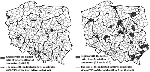 Figure 1. Distribution of the regions that attract and produce the most commuters.Note: Data for 2011.Source: Own elaborations based on CSO data.