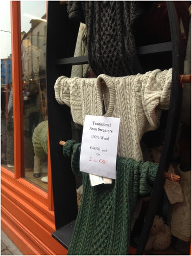 Figure 6 Traditional Aran Sweaters’ for sale, Galway city". Photo by the author. 2018.