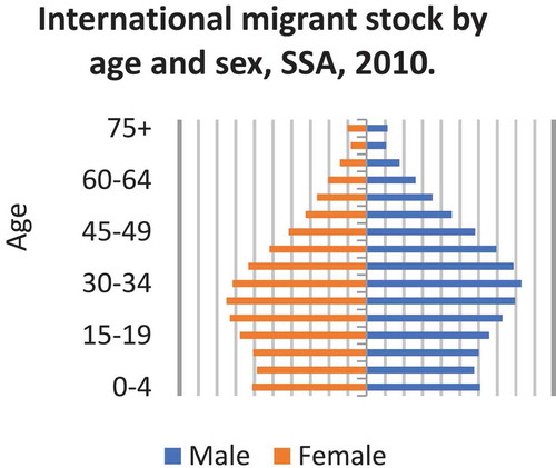 Figure 5. International migrant Stock by age and sex, SSA, 2010.Source: Author’s based on UN data (2017).