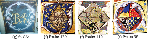 Figure 12. Horenbout Monograms and Coat-of-Arms for Anne Boleyn.