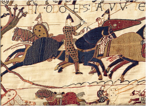 Figure 1 Bayeux embroidery fragment showing central panel and lower margin, c.1077.