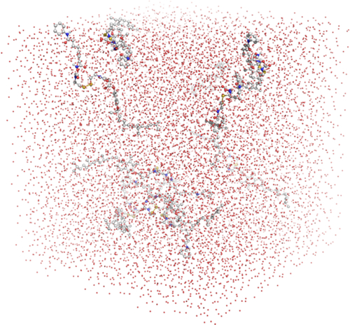 Figure S2 Molecular dynamics simulations of the self-assembly of SAHA-S-S-VE molecules (initial status).