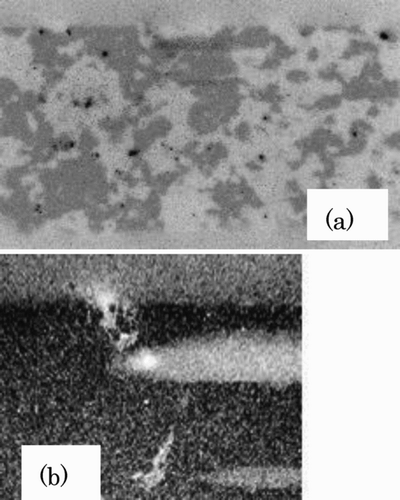 Figure 2 (a) Alpha- and beta-ray image obtained with imaging plate. (b) Enlarged image of a part of Figure 1 (c)