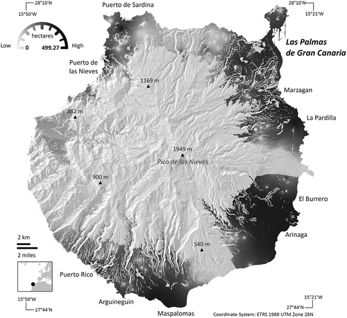 Figure 4. Gran Canaria’s land development pressure during the 1990–2006 period.