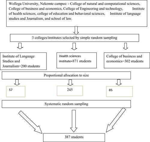 Figure 1 Sampling techniques for the study of blood donation practice and associated factors among Wollega University undergraduate regular students, 2021.