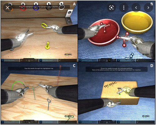 Figure 2. Example guided VR task environment for Novice robotic surgery skills training.