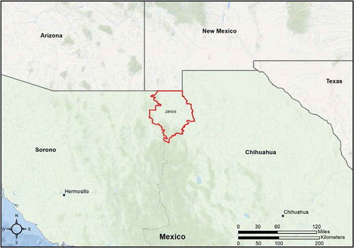 Figure 1. Map of Janos county, in the Mexican state of Chihuahua, where the study took place.