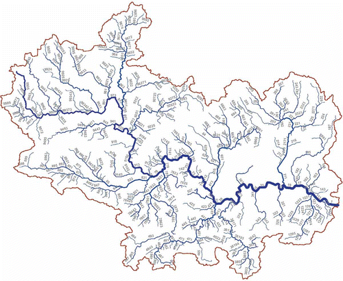 Fig. 9 Full Pfafstetter codes for the river reaches of the Thames River basin (UK) (from Vogt et al., Citation2007a).