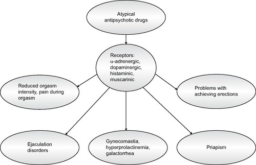 Figure 1 The involvement of atypical antipsychotic drugs in development of sexual dysfunctions.