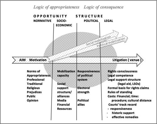 Figure 1. Reprinted from Gloppen (Citation2018, 17): “Figure 2a. Activists’ choice situation – ‘mere’ legal mobilisation.” Copyright Siri Gloppen.