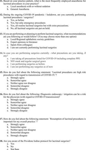 Figure 8b List of questions in the questionnaire.