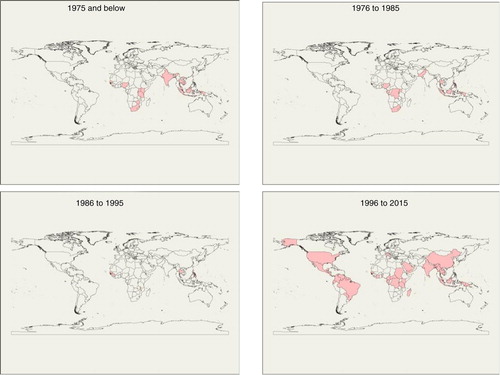 Fig. 1 Temporal maps for chikungunya virus emergence across the globe.