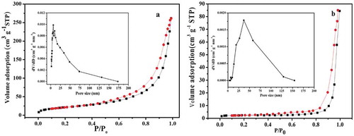 Figure 2. Specific surface area of the samples. (a) S- nZVI/P; (b) nZVI/P.