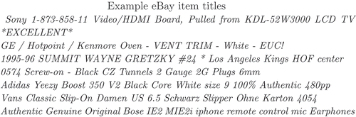 Figure 1. Example eBay item titles.