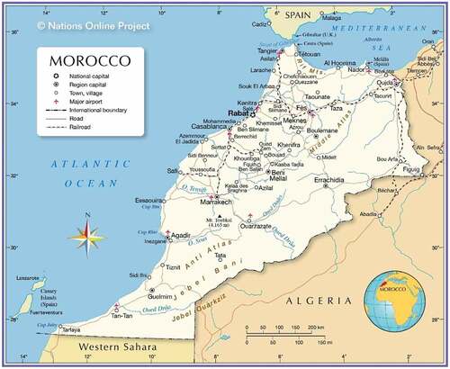 Figure 3. The map of Morocco showing the location of Fez (https://www.nationsonline.org/oneworld/map/morocco-political-map.htm).