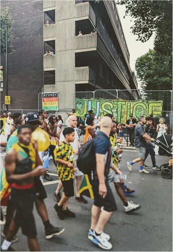 Justice signs at Notting Hill Carnival, August 2022. Photographs taken by author.