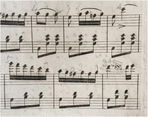 Figure 5. Markings for fingering and ornamentation on “El Jaleo de Jerès.” William T. Johnson Family Papers, Box 4, Louisiana and Lower Mississippi Valley Collections, LSU Libraries, Baton Rouge, La.