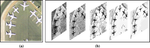 Figure 2. The hierarchical representation of a UAV image in different levels. (a) A UAV image; (b) Several levels representation of the image.