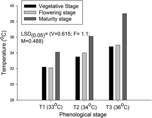 Figure 2. Average temperatures of the growth chambers at different phonological stages.