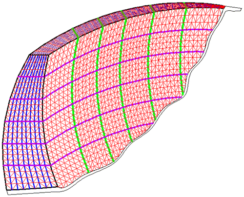 Figure 4. Dez dam schematic F.E. model.