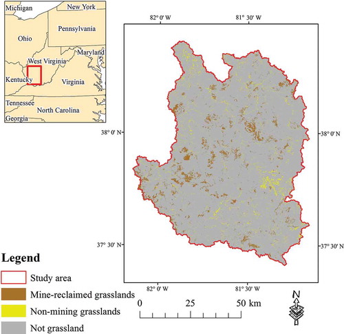 Figure 3. Grassland classification for entire study area using all predictor variables (all pre- and post-mining variables plus elevation change in the second stage of the classification).