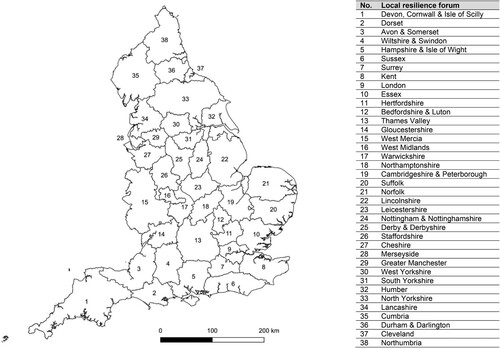 Figure 1. Local resilience forum (LRF) boundaries in England.