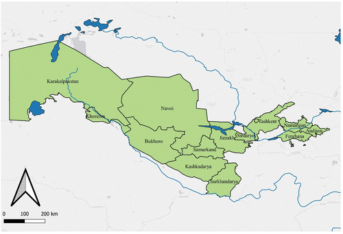 Figure 1. Uzbekistan and its provinces.