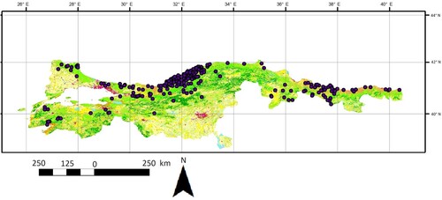 Figure 1. Raw species occurrence records for Lacerta viridis in Northern Türkiye.