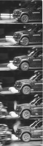 Fig. 18 Bumper and grille airbags deployment sequence in vehicle-to-vehicle test.