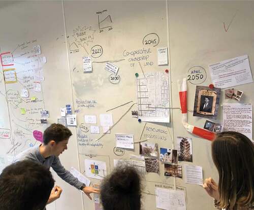 Figure 2. Students working on the “detective wall”