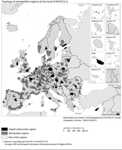 Fig. 1: Non-metropolitan areas in Europe. (Source: Eurostat-GISCO, 2018)