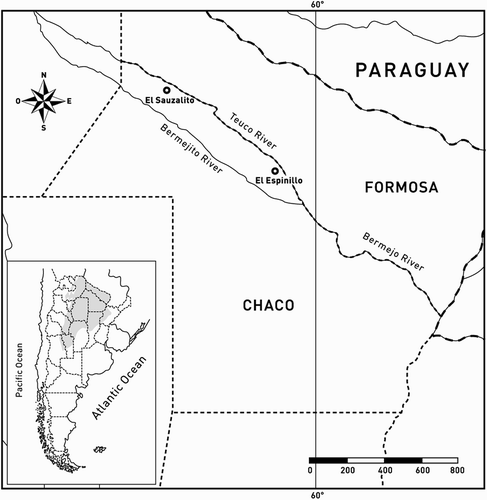 Figure 2. Map of Argentina indicating the Chaco region in Argentina and the location of the sites with the sampled nests.