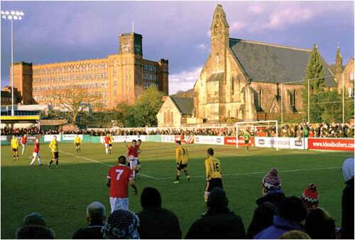 Figure 16. The factory, the church and football: Belper Town, 2015.